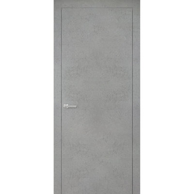 Porte intérieure moderne pleine prémontée avec poignée Planum 0010, panneau simple régulier en béton, cadre et moulures, portes robustes pour salle de bain et chambre à coucher - 71 cm x 244 cm