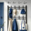 Porte-manteau d'entrée autoportant, 70 cm de large, 171 cm de hauteur, avec crochets et rangement pour chaussures.