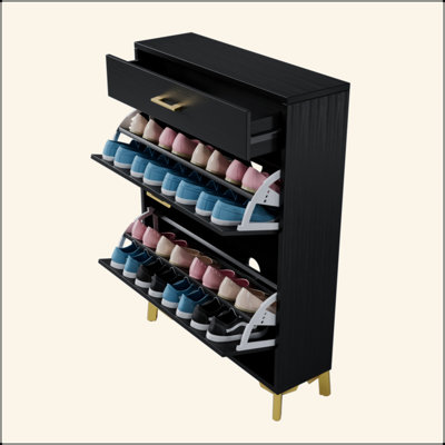 Shoe Storage Cabinet For Entryway, Free Standing Shoe Organizer With 2 Flip Drawers, Hidden Shoe Rack Storage Organizer For Doorway Hallway Closet