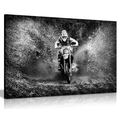 Motor Sport Biker In Extreme Speed Ride - Wrapped Canvas Art Prints