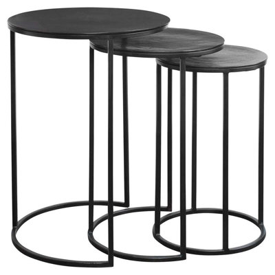  3-Piece Nesting Accent Table Set – Espresso Iron & Aluminum Tables in Graduated Sizes