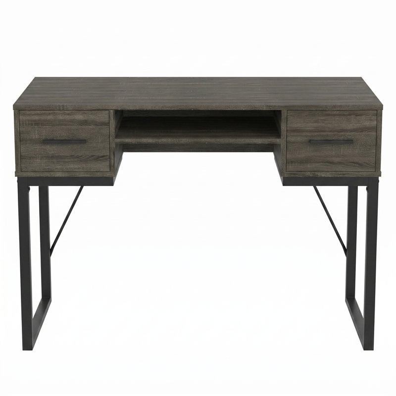 Marillany Metal Base Writing Desk, Dark Gray/Black
