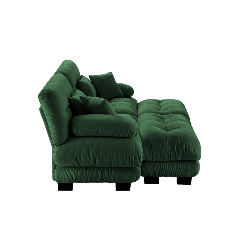 Canapé-lit Cloud Couch pour salon, canapé 2 places en chenille avec 2 coussins lombaires et 2 coussins décoratifs, canapé rembourré à accoudoirs larges avec 2 repose-pieds, chenille