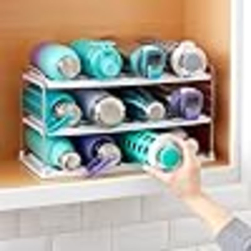 Organisateur de bouteilles d'eau et de tasses de voyage Upspace, support de rangement réglable pour l'organisation de la cuisine, 3 tablettes de large