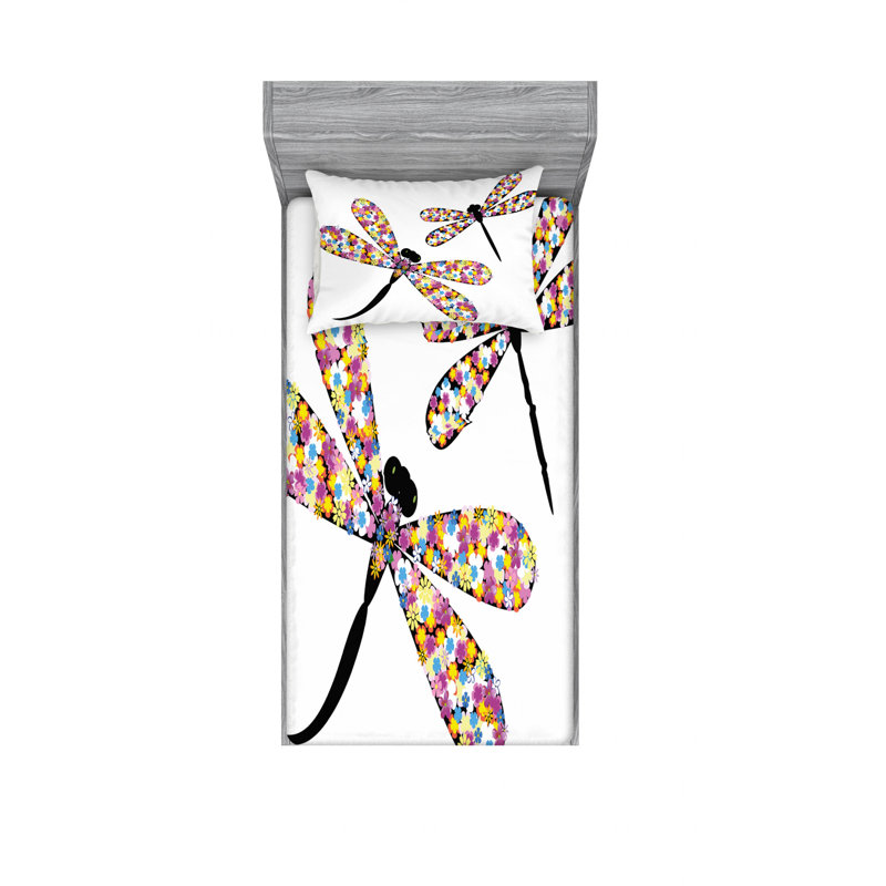 Ensemble de draps papillons et libellules, Ensemble de draps pour lit simple avec drap-housse