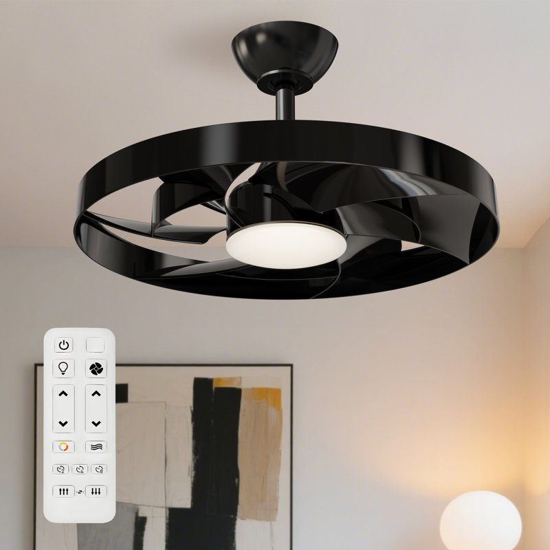 Leonide 22" Indoor Ceiling Fan with Blades Integrated LED Light and Remote Control, Black, Black
