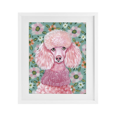 Floral caniche en rose, reproduction encadrée sous verre, design par Yvette St. Amant
