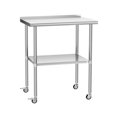 30 X Inches Stainless Steel Table With Adjustable Undershelves, Backsplash And Wheels For Hotel Outdoor Use, Corrosion Material Metal Work Wheels, Undershelves Commercial Settings, Easy To Install