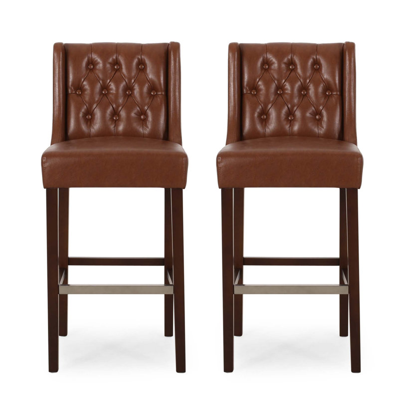 Tabouret de bar rembourré de 30,5 po de hauteur avec dossier et repose-pieds en métal pour îlot de cuisine, Brun