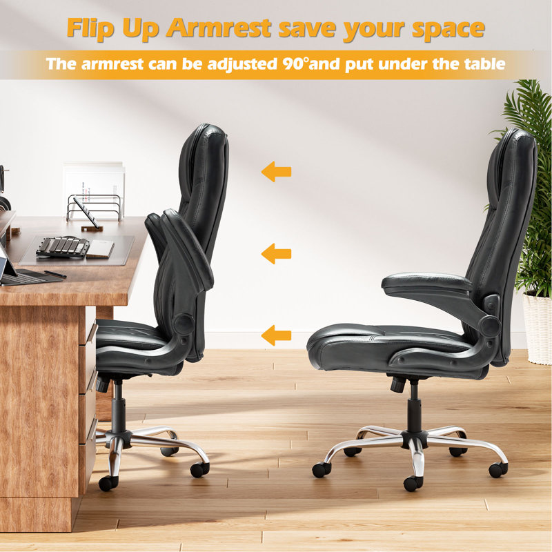 Executive Office Chair With Flip-up Arms Managerial Home Desk Chair, Black