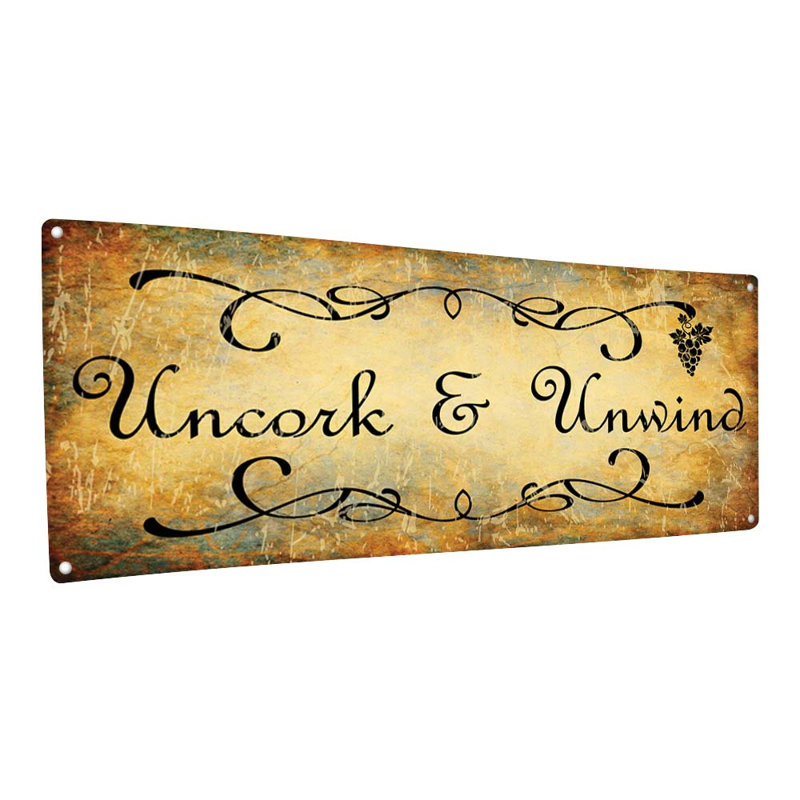 Décoration murale «Uncork and Unwind» en métal, H 4,25 po x l 11,5 po x P 0,04 po