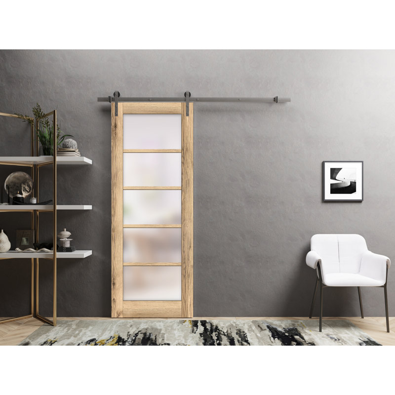 Porte de grange à panneaux en bois Quadro sans trousse de quincaillerie d'installation, 28 po x 84 po, Chêne