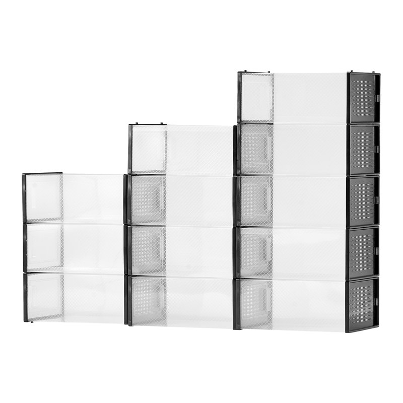 Shoe Storage Boxes 12 Pack Stackable Shoe Storage Organizers US Size 11, Black;Clear