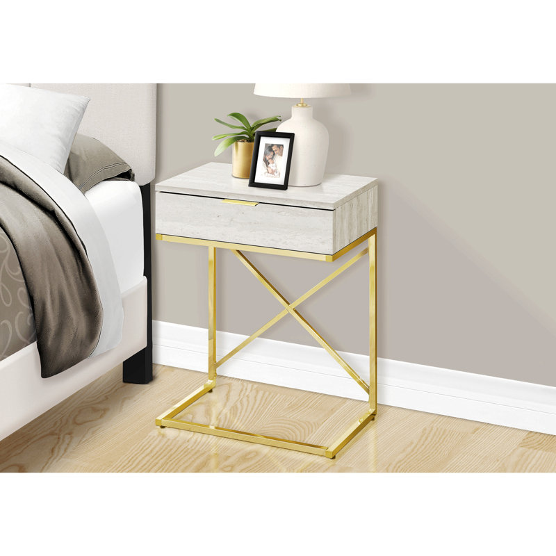Table d'appoint avec structure en X chromée, Doré, Beige