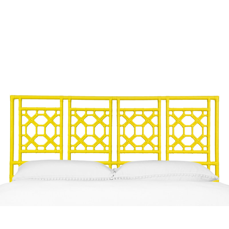 Lattice Back Open-Frame Rattan Headboard, King, Sunflower Yellow