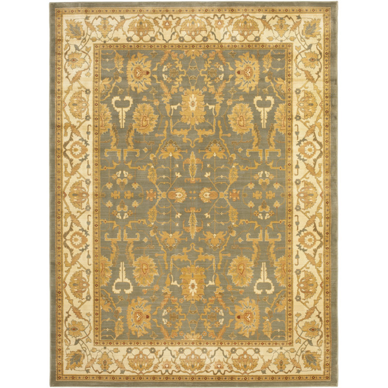 Tapis bleu / crème 80% polyester, 20% coton tissé à la machine Lauren Ralph Lauren Sheffield, Rectangle 9 pi 6 po x 13 pi