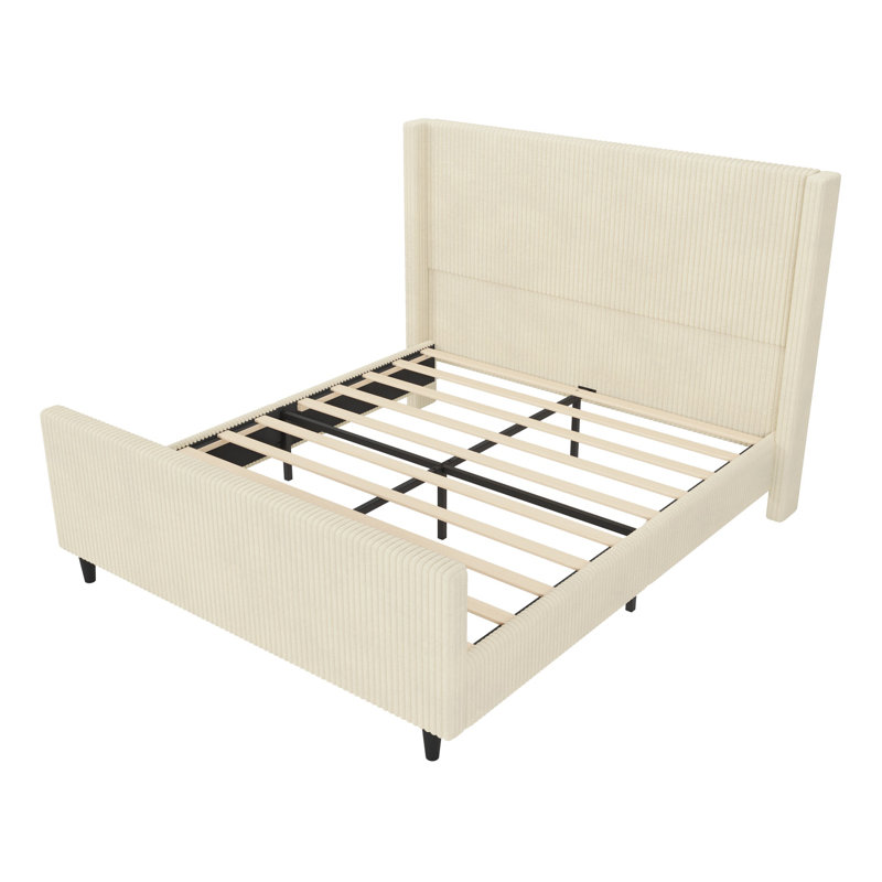 Tête de lit tapissier, sans sommier tapissier, Grand lit, Crème