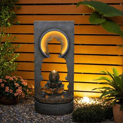 Ornement de fontaine de Bouddha intérieur et extérieur avec motif de lotus et éclairage DEL