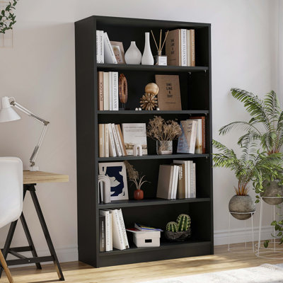 5 Shelf Modern Wood Bookshelf - 60 Inch Tall, Wide Manga & Bookcase for Bedroom & Living Room Library Bookcase