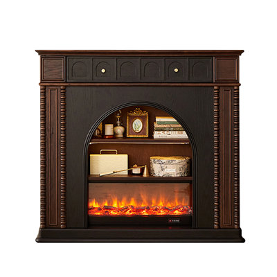 Nut-Brown Solid Wood Freestanding Fireplace