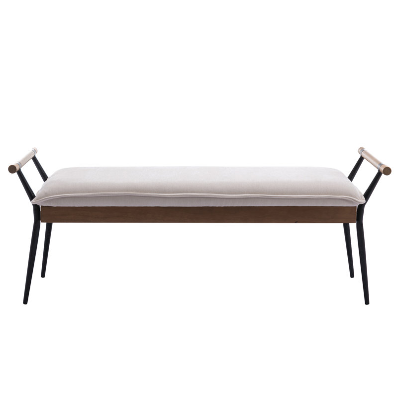 Ameera Storage Bench Industrial Bench with Arms, Beige