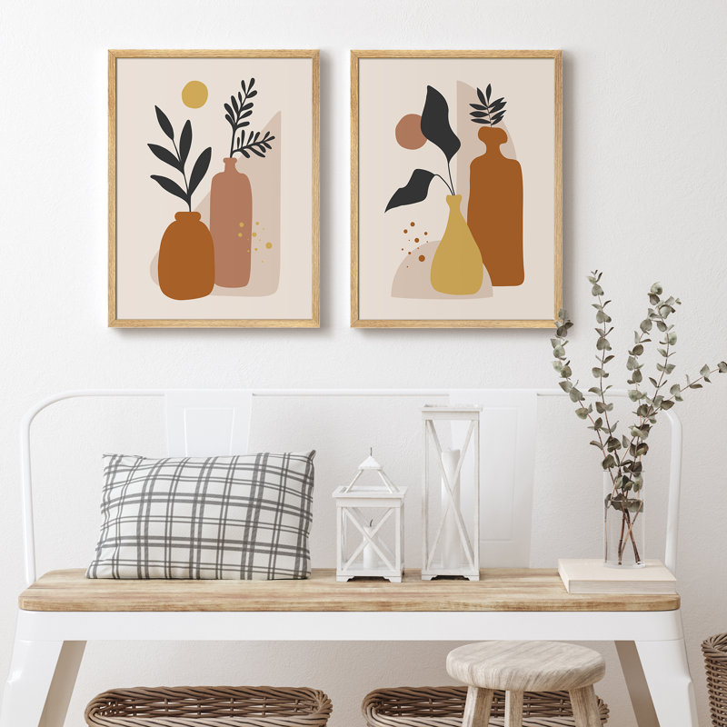 Abstrait plantes dans le vase Boho, œuvre d'art moderne, impressions encadrées, affiches, petit art mural, Naturel