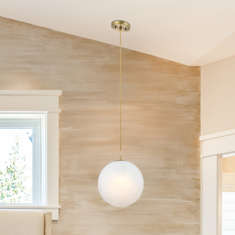 Hallet 60 Watt 1-Light Brushed Gold Globe Pendant Light with Etched Cloud Glass Shade, 12.5" H x12" W x 11.75" D