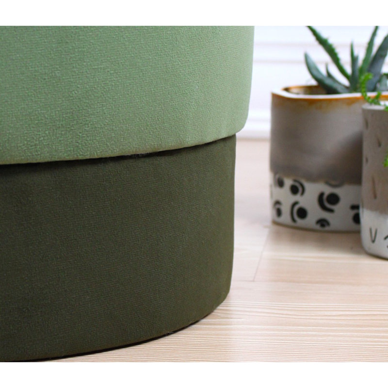 Upholstered Pouf, Green Cotton Blend