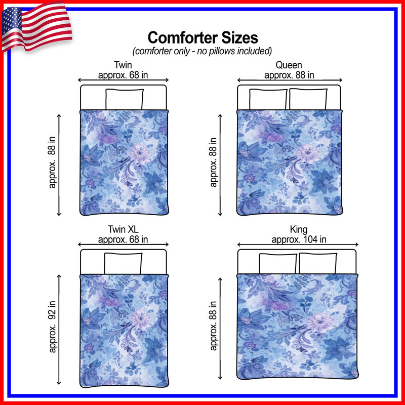 Blue Floral Pattern Comforter, Twin Extra Long