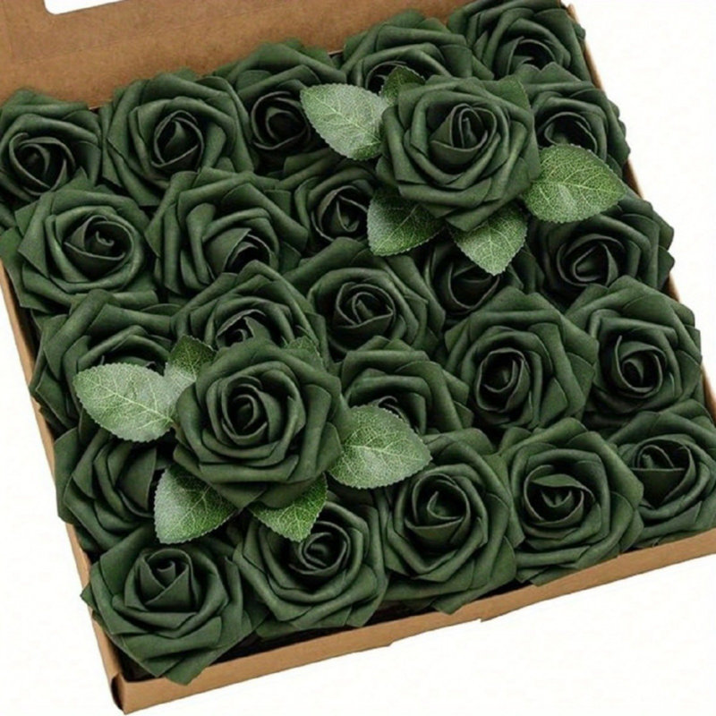 25PCS Fleurs artificielles fleurs vertes avec tiges, roses vertes convenant pour le bricolage décoration de mariage Bouquet centre de table Corsage arrangement de fleurs douche nuptiale