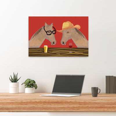Funny Horses At Bar Contemporary Horse Wall Art Print 1 Piece Wrapped Canvas Wall Art