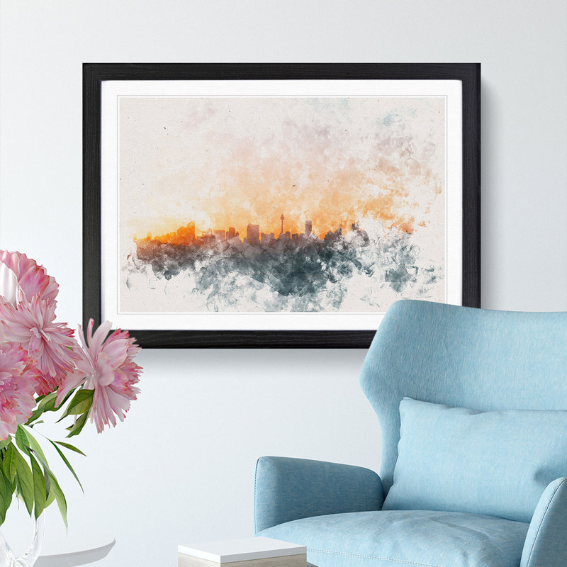 The Sydney Australia Skyline - Picture Frame Painting Print, Black Framed, 62cm H x 87cm W x 2cm D