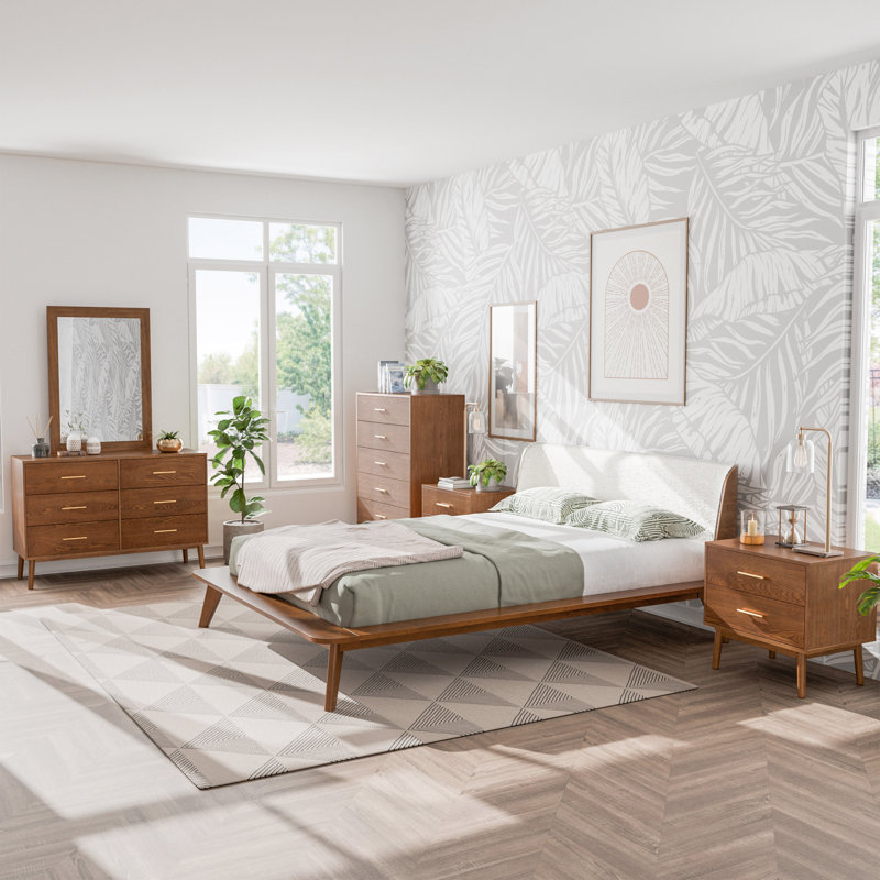 Ensemble de chambre à coucher Nevio, 6 pièces: lit, 2 tables de chevet, commodes, comm, Grand lit