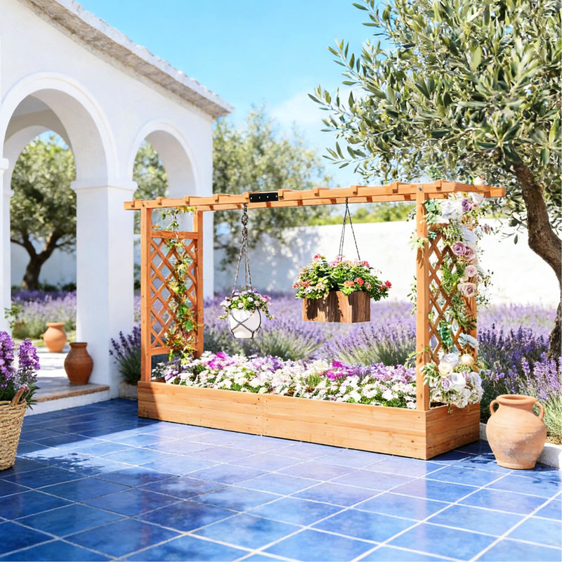 Boîte à fleurs en bois avec treillis et jardin surélevé, pour un jardinage vertical et une intimité accrue