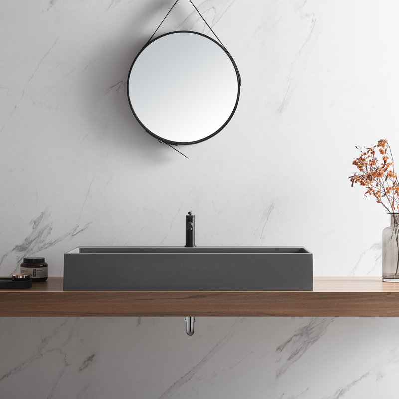 Lavabo de salle de bain mural ou sur comptoir 47 po avec trou de robinet simple, Gris