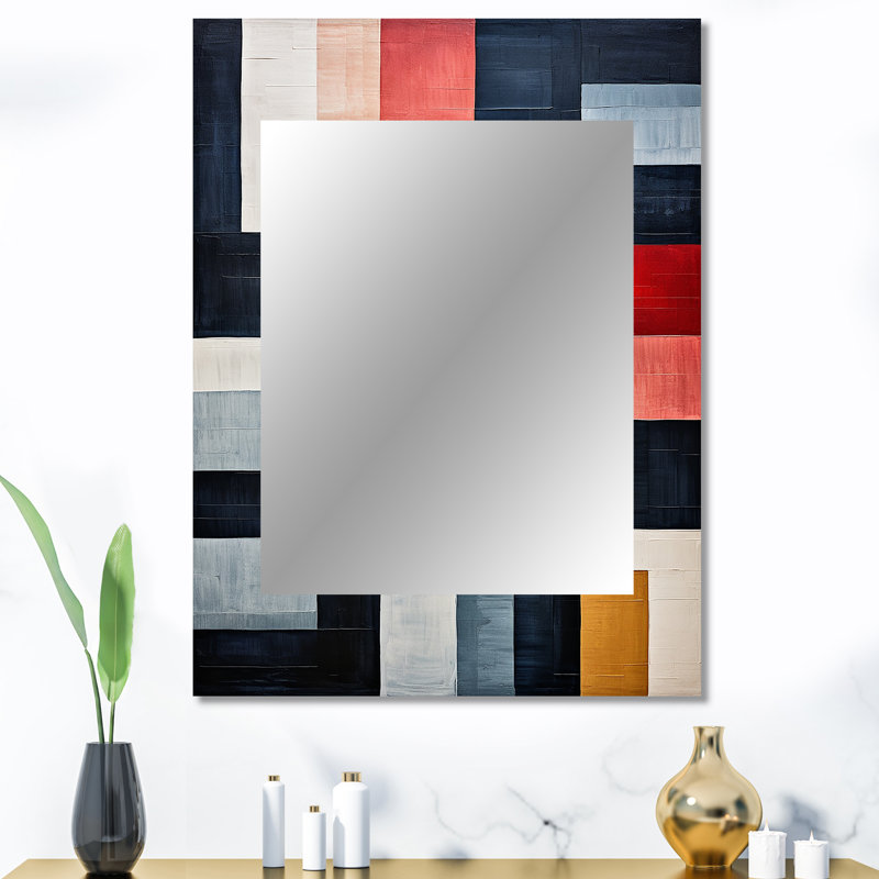 Indigo Illusion Abstract Shapes IV - Abstract Shapes Large Mirror, Modern Unique Wall Mirror Decor, Printed Metal Art