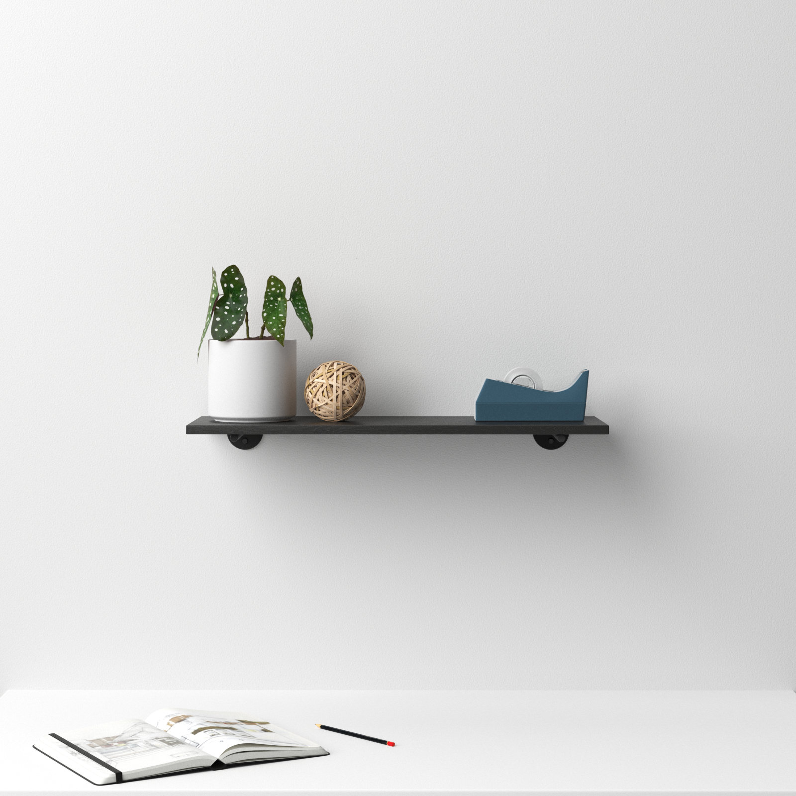 Venice Solid Wood & Metal Floating Shelf, Black