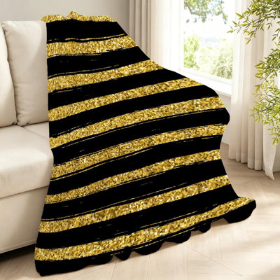Gold Ultra Soft Flannel Fleece Throw Blanket,En with Black Circles Single-Sided Print