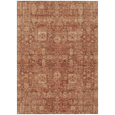 8' X 10' Orange Copper And Terra Cotta Oriental Washable Indoor Outdoor Area Rug