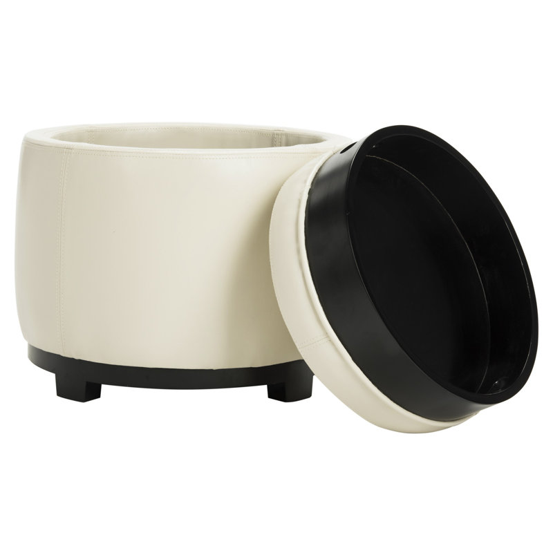 Maiden Upholstered Ottoman, Off-White Faux Leather