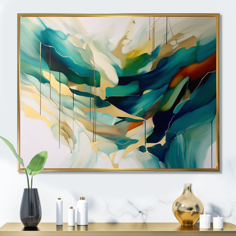 Crème et vert harmonique Convergence I, H 24 po x l 32 po x P 1 po, Cadre flottant doré