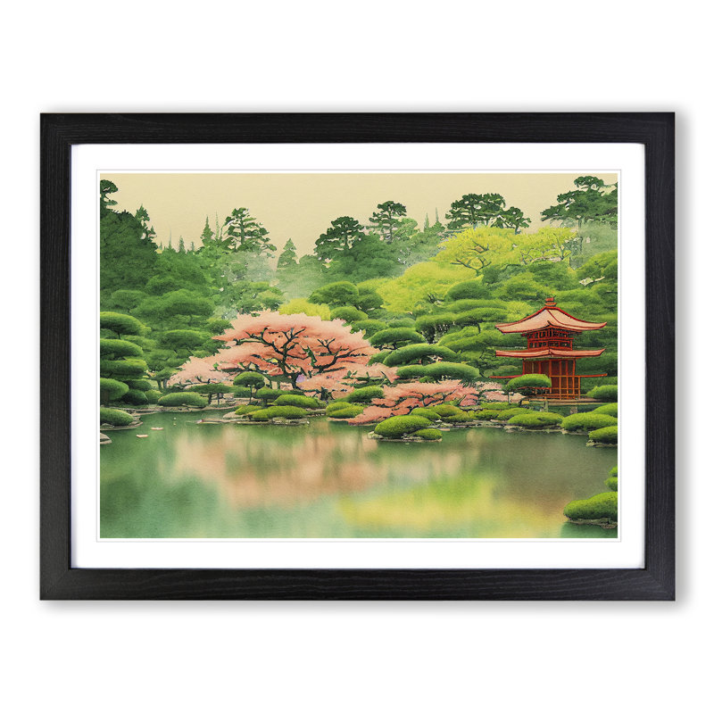 Japanese Garden Pond Vol.5 - Single Picture Frame Painting, Black, 46cm H x 64cm W x 2cm D