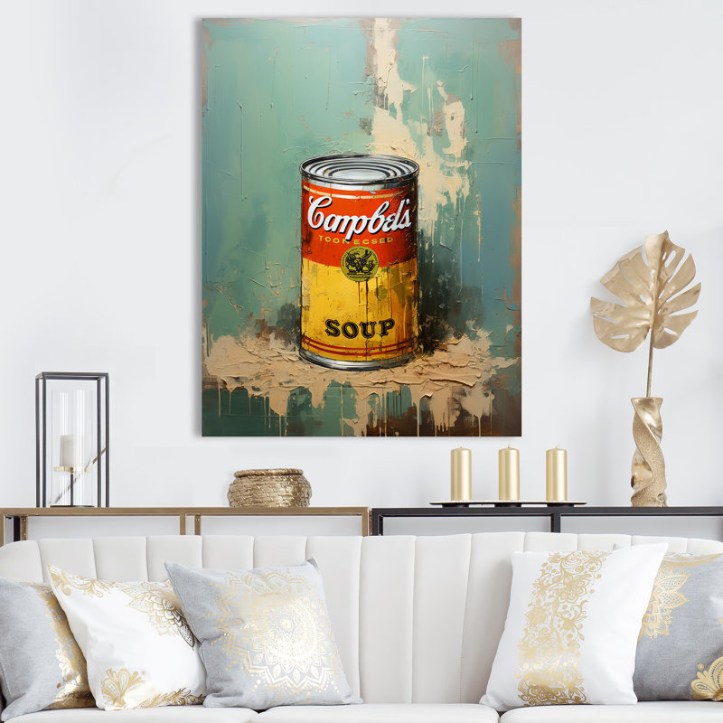 Popart Soup Sensation I - Art abstrait sur toile_105855, H 44 po x l 34 po, Encadrement doré