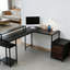 Bureau d'ordinateur convertible en L avec armoire et tablette pour moniteur avec prise de courant réversible-143598178