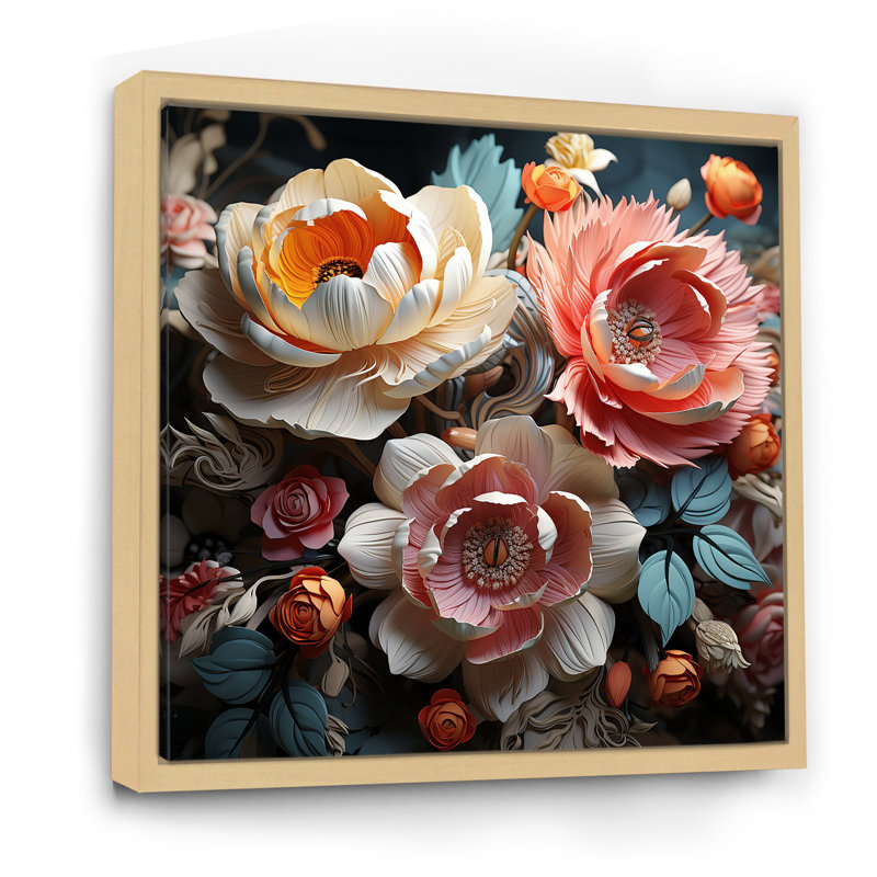 Cubiste en papier Bouquet Rose Grace, Cadre naturel flottant, H 24 po x l 24 po x P 1 po