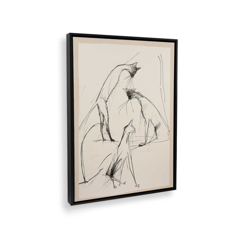 Croquis de chat moderne par Nadja Print, L 12 po x H 16 po, Framed Print, Gold