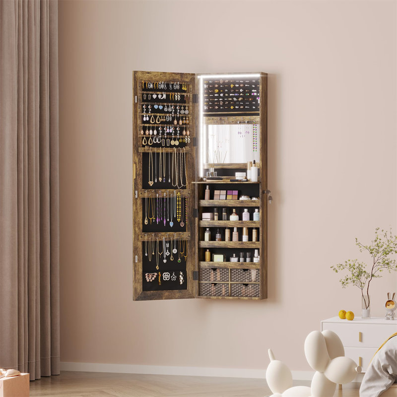 Armoire à bijoux avec miroir moderne, Brun rustique