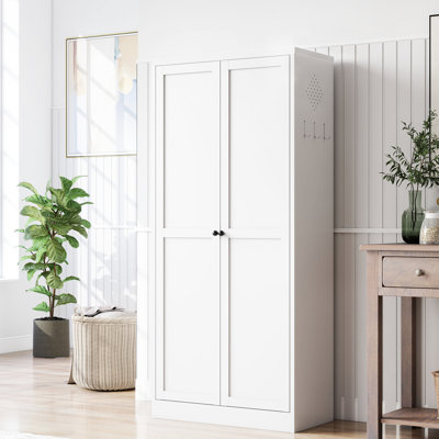 Armoire de cuisine 61 po en métal blanc, 4 tablettes, capacité de 110 lb, assemblage de 30 minutes, finition sécuritaire pour la famille, fermeture silencieuse de la porte, tablettes réglables de style moderne pour un rangement robuste, coffre-fort, style magnétique