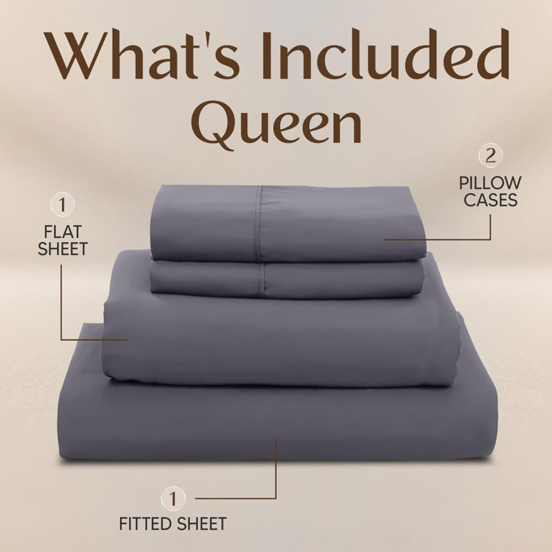 Toccoleggero Premium 100% Cotton Bed Sheet Set, Gray, Queen Sheet Set with 4 Pillowcases