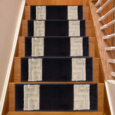 Custom Size Stair Treads Soft Greek Key Bakhtiari Design Handmade ( Set 13 )